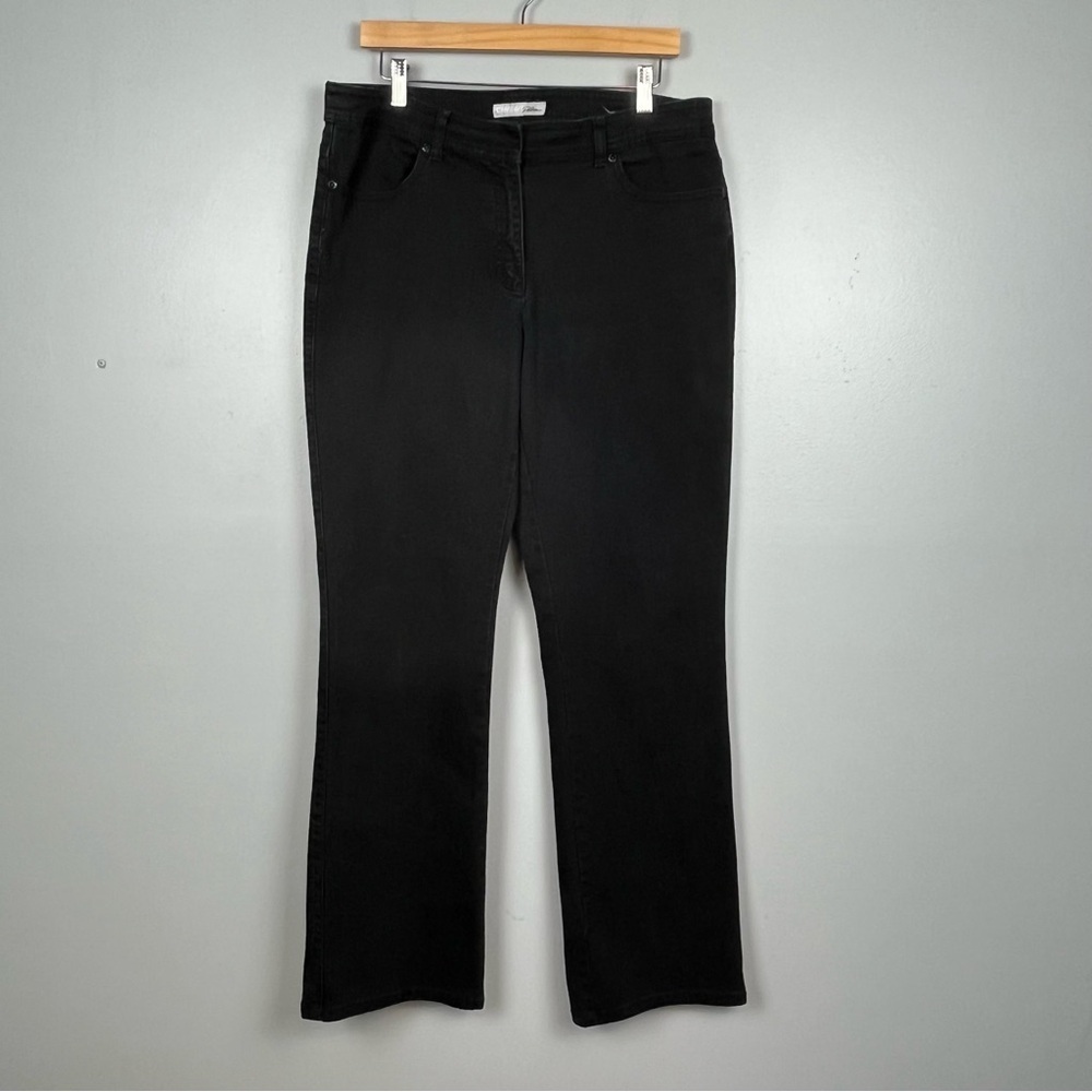 Chico’s Platinum black cotton spandex bootcut denim jeans, size 12.